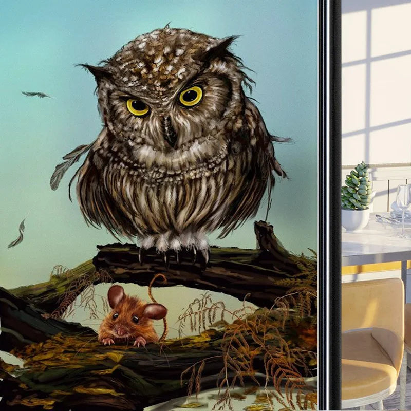 Frosted Stained Glass Window Film, Customized Art Deco Design, Birds Static Cling Sticker,Home Decor Foil, Treatment