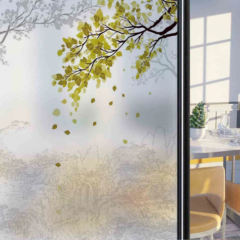 Frosted Stained Glass Window Film, Customized Decor Design, Leaf Static Cling Sticker,Home Decor Foil, Treatment