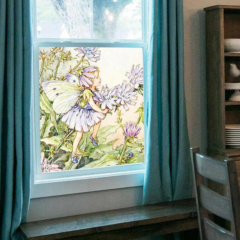 Custom Size Stained Glass Window Film, Flower Fairy Stickers, Static Cling for Kitchen, Bathroom, Bedroom, Door, Home Decor