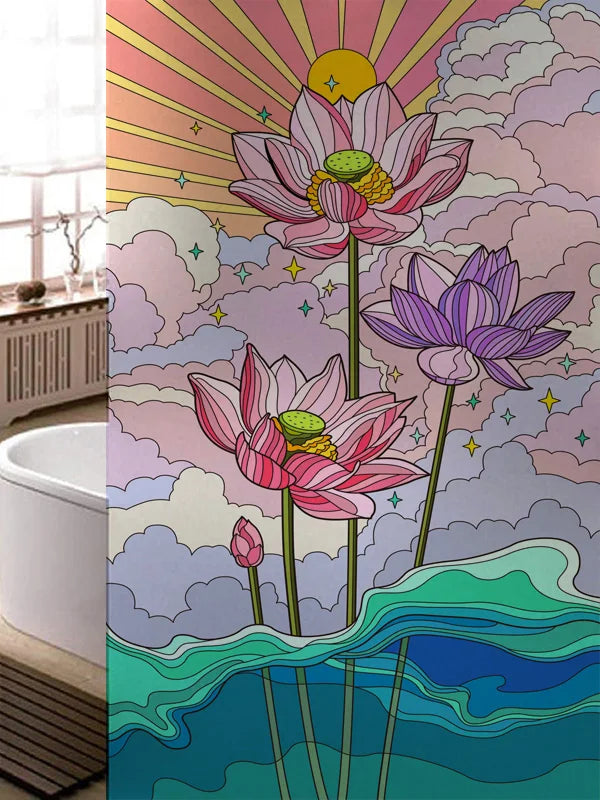 Stained Glass Window Film, Frosted Glass Sticker, Custom Size Castle Cartoon Pattern for Kids Room Door, Poster, Home Decor