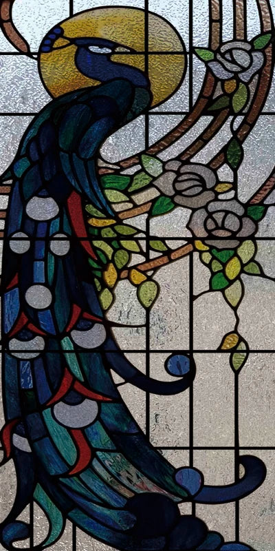 Custom Size 3D Matte Window Film, Stained Glass, Decorative UV Window Sticker, Privacy Frosted Static Cling, Home Decal,Peacock