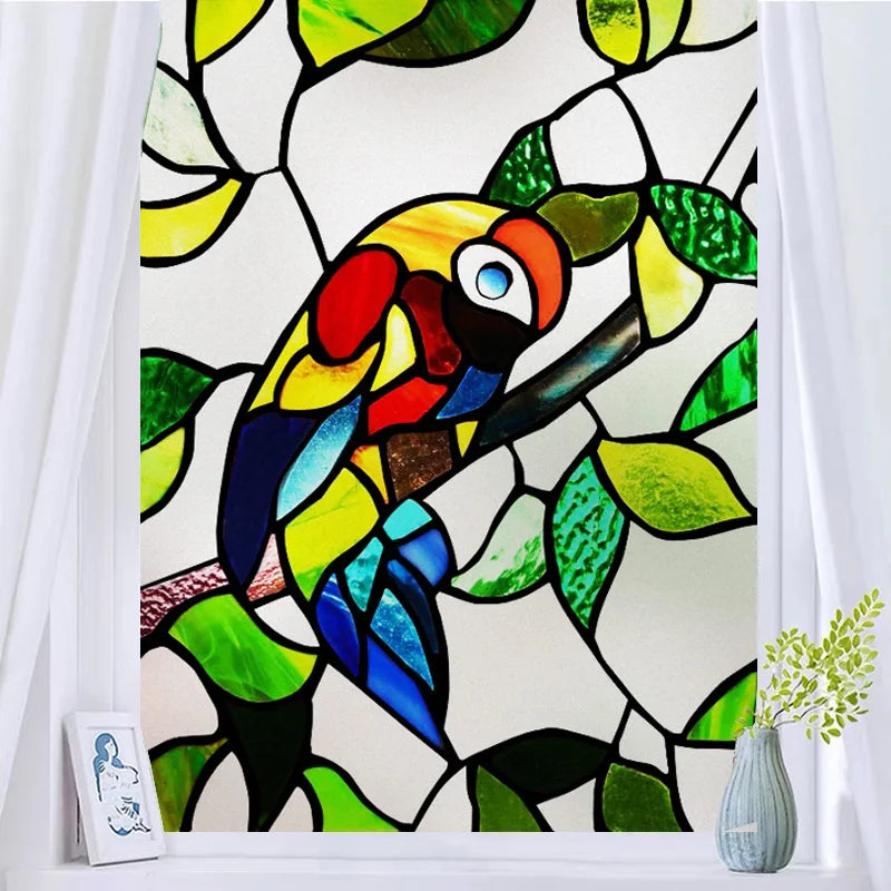 Stained Glass Window Film, Frosted Glass Sticker, Forest，Custom Size, Animals, Plants, Kids Room Door, Poster, Home Decor