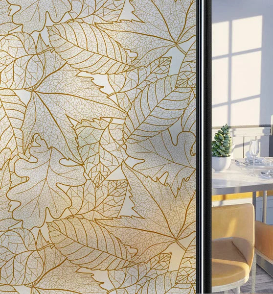Customized Frosted Stained Glass Window Film, Art Deco Design Leaves,Static Cling, Remove Door Sticker,Home Decor