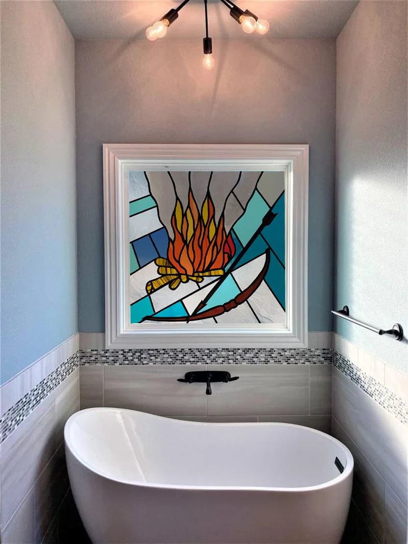 Custom Size Window Film, Stained Glass Films, Square Window Sticker, Retro Church Frosted Static Cling, Door Glass Home Decor