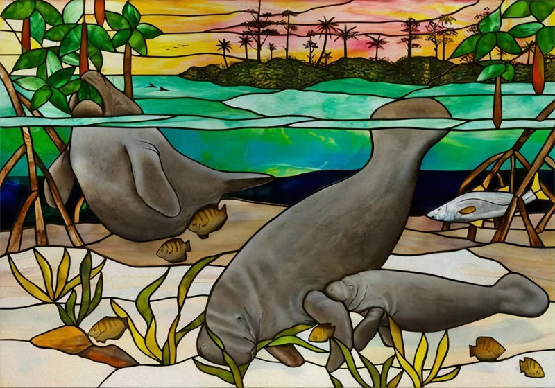 Landscape painting Stained Glass Films Transom/Windows Film Glass Sticker Static Cling Retro Vintage Style Custom Size