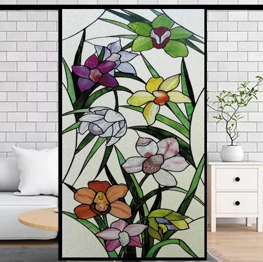 Frosted Privacy Window Film, Stained Glass Film, European Church Style, Colorful Window Stickers, Shower and Bathroom