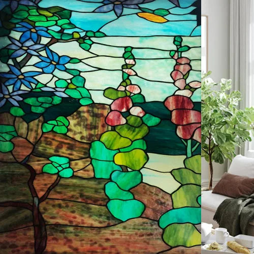 Custom size Glass Films,Stained Glass Stickers Static Cling,Frosted Privacy Print Tree,Rivers,Hill For Window Door Home Decor