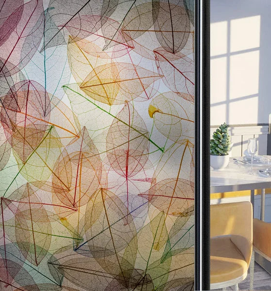 Customized Frosted Stained Glass Window Film, Art Deco Design Leaves,Static Cling, Remove Door Sticker,Home Decor