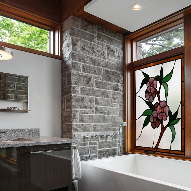 Frosted Stained Glass Window Film, Customized Art Design, Flower Rose, Static Cling Sticker,Home Decor Foil, Treatment