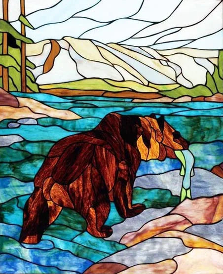 Stained Glass Window Film Frosted Glass Sticker Forest Customized Privacy Static Cling,Print Sticker,Bear,Office Home Decor