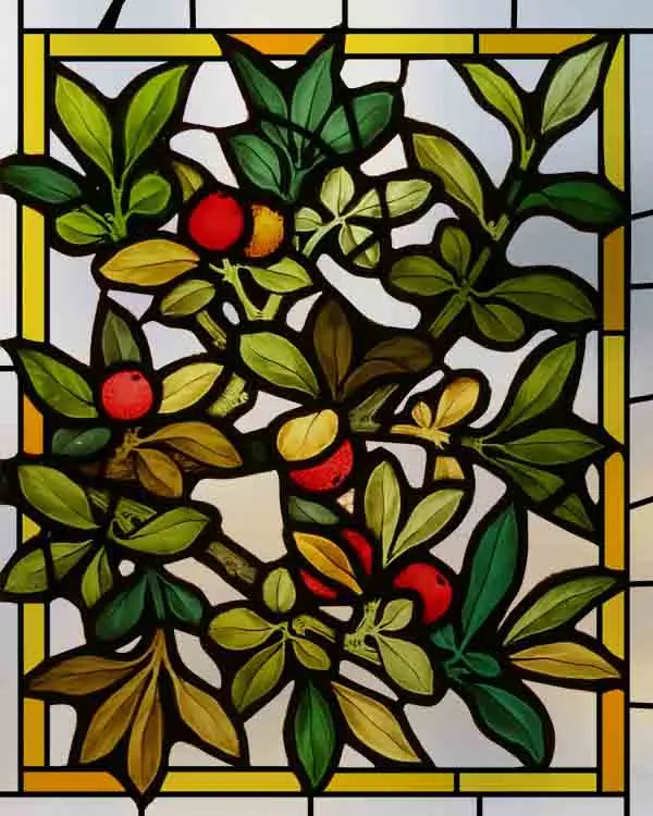 Frosted Stained Glass Window Film, Customized Decor Design, Red Bayberry Static Cling Sticker,Home Decor Foil, Treatment
