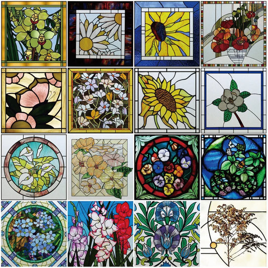 Window Film Frosted Stained Glass Films,Customized Art Deco Design Flowers Static Cling Sticker,Home Decor Foil Window Treatment