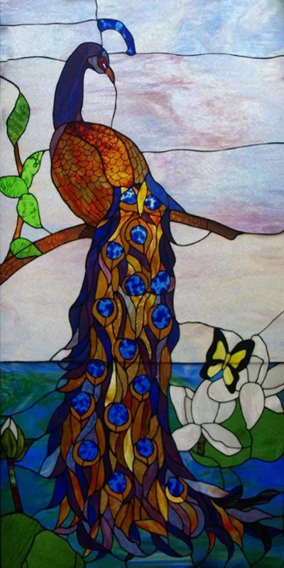 Customized Size No Glue Static Cling Frosted Stained Glass Film Window Films Sticker for Bathroom Door Home Decor Church Peacock