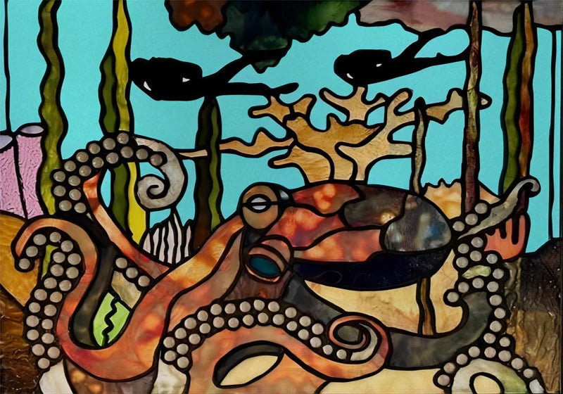 Landscape painting Stained Glass Films Transom/Windows Film Glass Sticker Static Cling Retro Vintage Style Custom Size