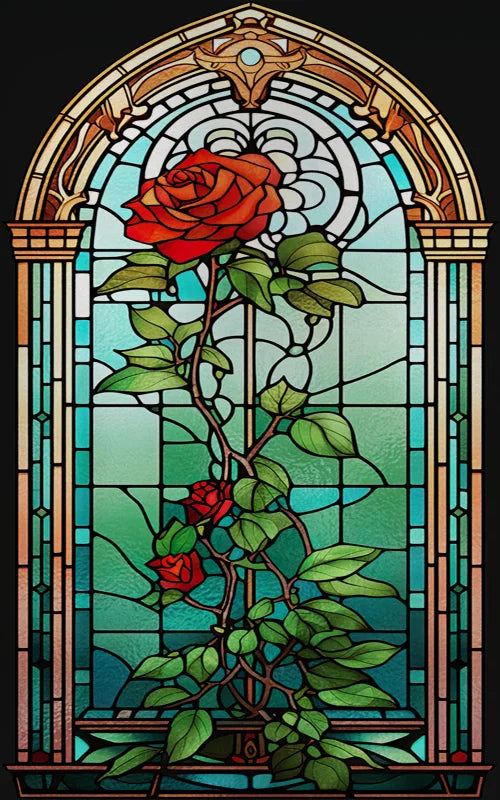 Rose Stained Glass Window Film, Frosted Window Film, ,Privacy,No Glue, Static Cling, Home Decorative