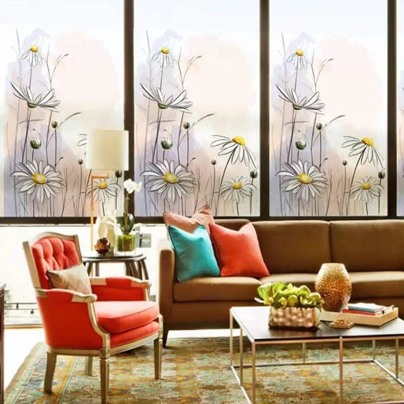 Stained Glass Film Window Sticker Static Cling DIY Easily Remove Daisy flower Home Decoration for Windows,Custom designs welcom