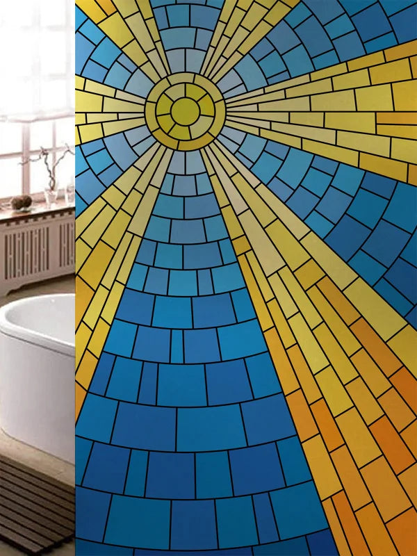 Stained Glass Window Film, Frosted Glass Sticker, Custom Size Castle Cartoon Pattern for Kids Room Door, Poster, Home Decor