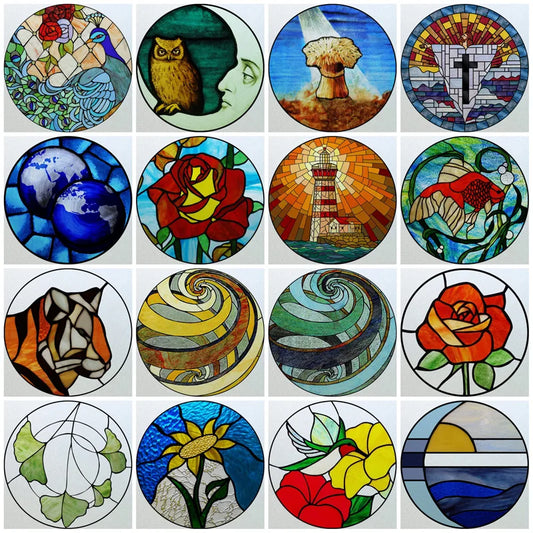 Customized Stained Glass Window Glass Films,Privacy Frosted Static Cling, Classic Pattern for Round Door, Home Decor