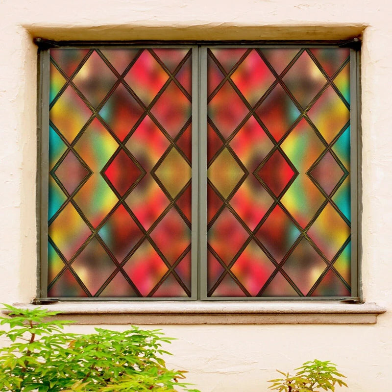 3D Red Square Window Film Print Sticker, Cling Stained Glass Films, Privacy Films, Door Sticker, Office, Home Decor, Customized