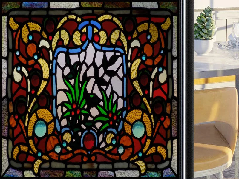 Frosted Stained Glass Window Film, Customized Art Deco Design, Static Cling Door Sticker,Home Decor Foil, Treatment