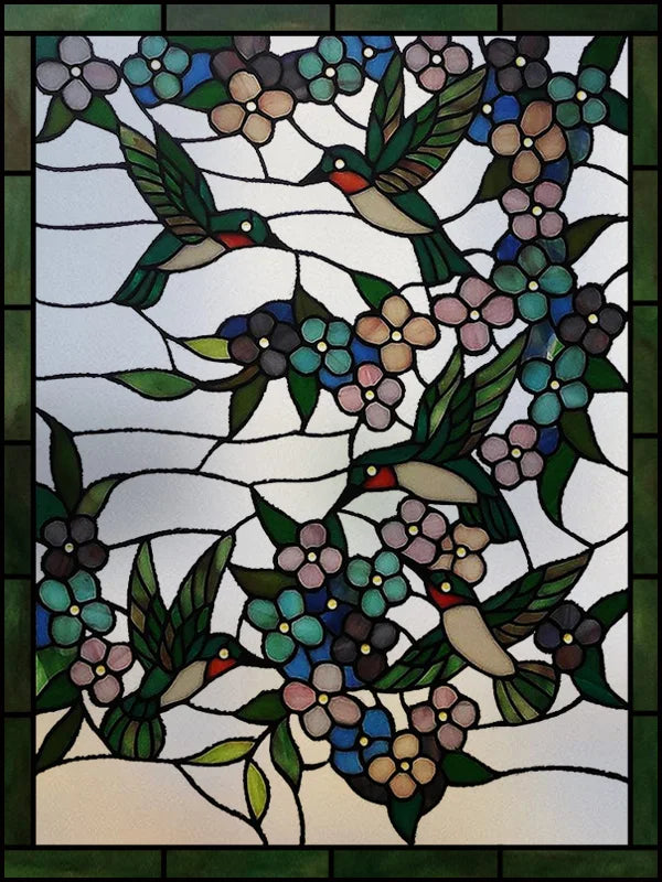Frosted Stained Glass Window Film, Customized Art, Peacock Hummingbird Static Cling Sticker,Home Decor, Treatment