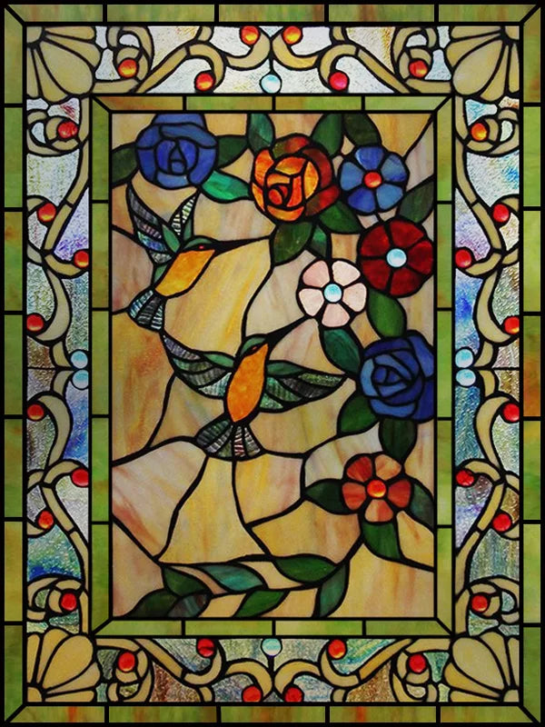 Frosted Stained Glass Window Film, Customized Art, Peacock Hummingbird Static Cling Sticker,Home Decor, Treatment