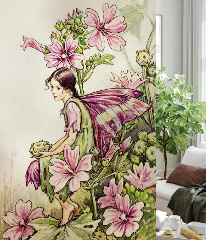 Custom Size Stained Glass Window Film, Flower Fairy Stickers, Static Cling for Kitchen, Bathroom, Bedroom, Door, Home Decor