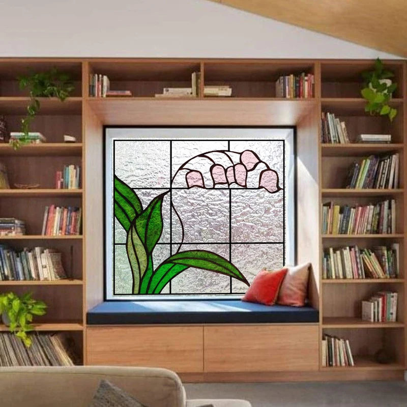 Custom size 3D Matte Window Film Stained Glass Decorative Uv Window Sticker Privacy Frosted Static Cling for Glass Garden Flower