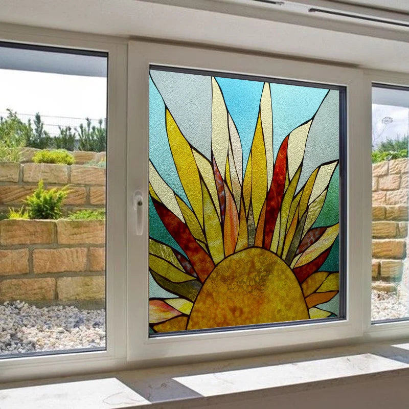 European Church Mosaic Stained Glass Films,Window Stickers Static Cling,Sun, Mosaic, Custom made to fit any Window Size or Shape
