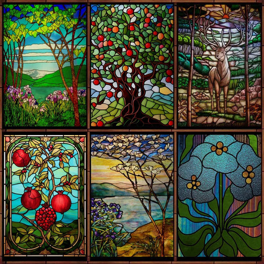 Custom size Glass Films,Stained Glass Stickers Static Cling,Frosted Privacy Print Retro Vintage Tree For Window Door Home Decor