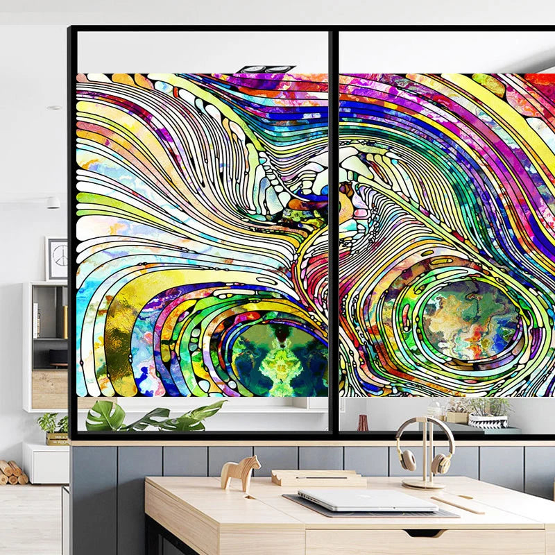 Stained Glass Window Film Frosted Glass Sticker Forest Customized Abstract design for Bathroom Kitchen Door Office Home Decor