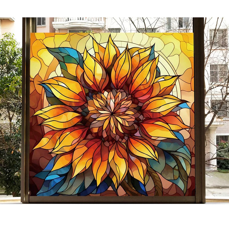 Custom size Window Film Stained Glass Films Frosted Privacy Static Cling Sunflower Sticker Bathroom Skylight Decor