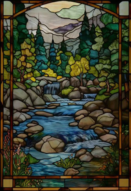 Window Film Frosted Stained Glass Films,Customized Privacy Static Cling,Retro Colorful Stickers Home Decor Bathroom Skylight