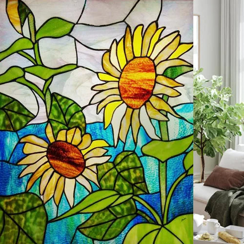 Custom size Glass Films,Stained Glass Stickers Static Cling,Frosted Privacy Print Tree,Rivers,Hill For Window Door Home Decor