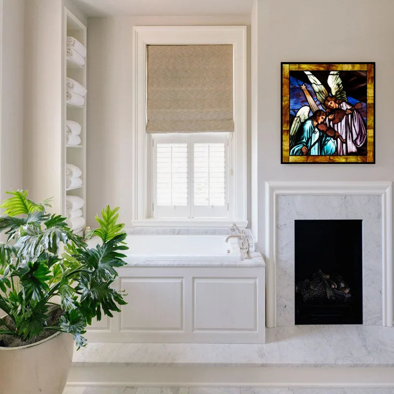 Custom Made Window Film Stained Glass Sticker,Angels Picture,Static Cling Frosted Privacy for House Worship Home Decor