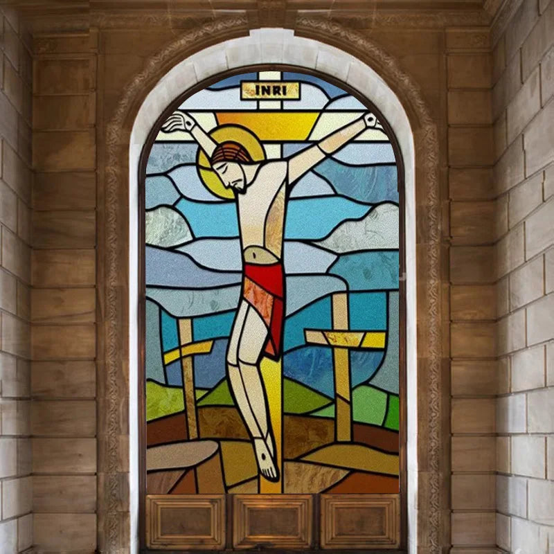 Window Film Frosted Stained Glass Films Customized, Frosted Stained Window Sticker Chuch Style Jesus/Christ Painting