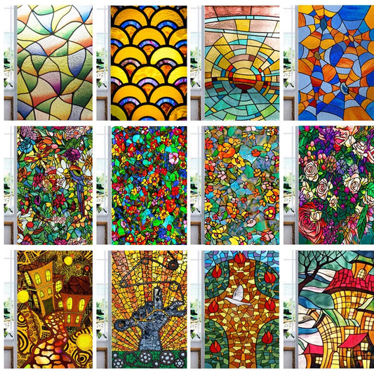 Custom Size Stained Glass Window Film Vintage Church Style Color printing Picture For Rectangular Shape Glass Office Home Decor