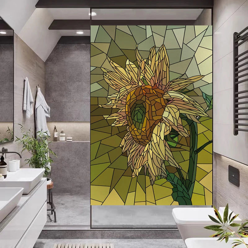 Frosted Stained Glass Window Film, Customized Art Deco Design, Flowers Static Cling Sticker,Home Decor Foil, Treatment