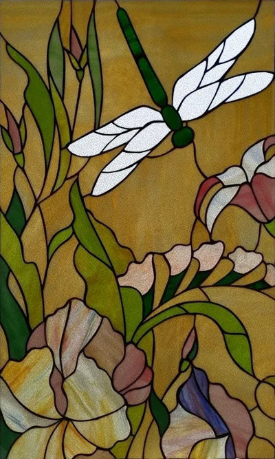 Custom size Glass Films,Stained Glass Stickers Static Cling,Frosted Privacy Print Dragonfly Butterfly for Window Door Home Decor