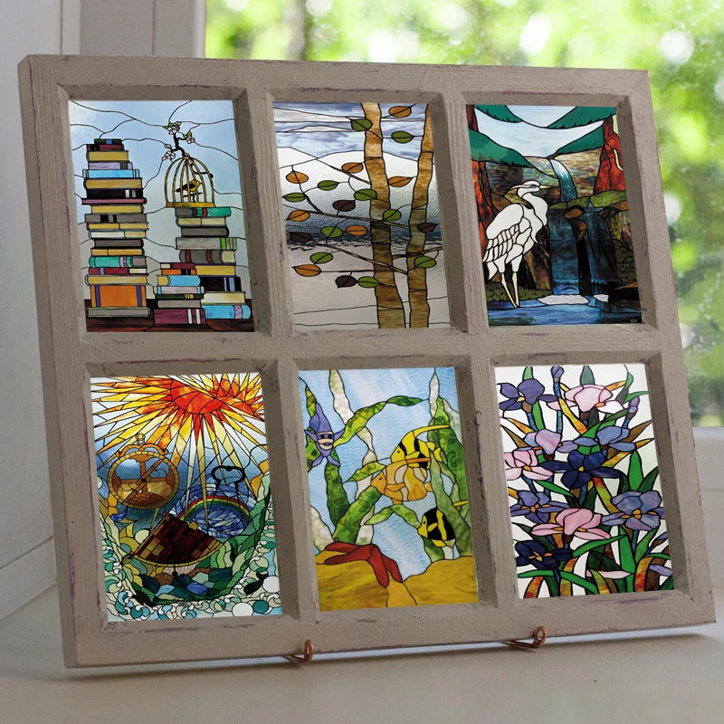 Frosted Privacy Window Film, Stained Glass Film, European Church Style, Colorful Window Stickers, Shower and Bathroom