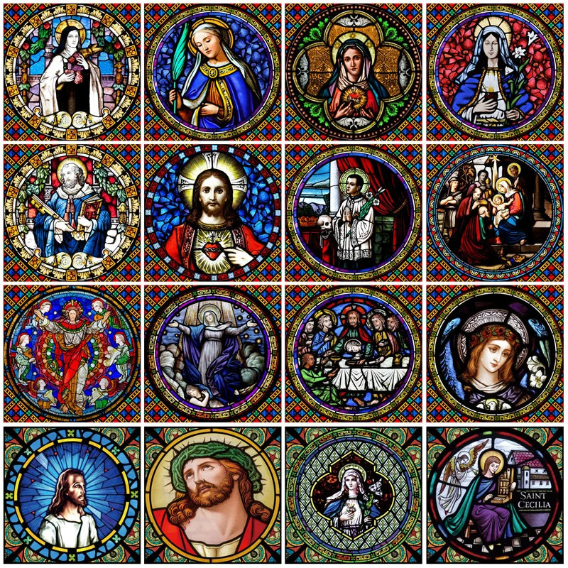 Custom Frosted Stained Glass Window Film, Static Cling ,Church Jesus Mary Angels Picture Stickers, Window Treatment, Home Decor