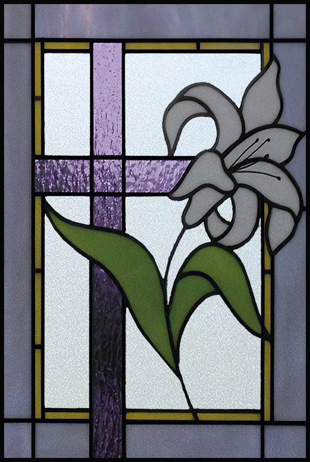Frosted Stained Glass Window Film, Cross Dove Lily, Static Cling, Church, Home Decor, Bathroom, Kitchen, Door Sticker