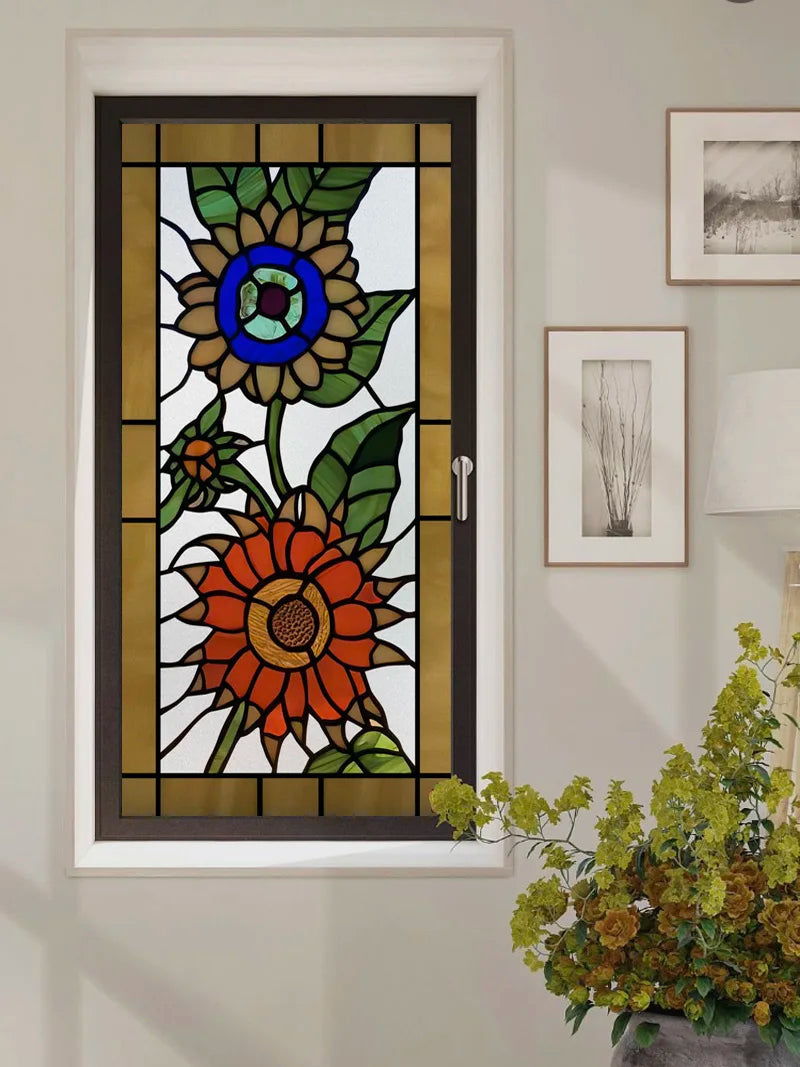 Window Film Stained Glass Films Frosted Static Cling Light-transparent Privacy Glass Sticker Home Decor  Sunflower