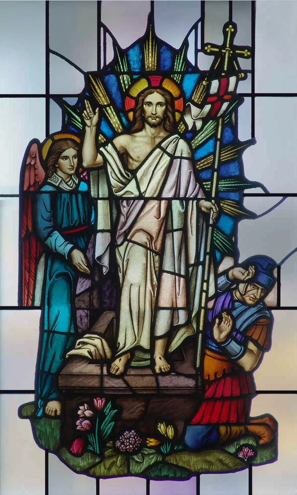 Decorative self adhesive/static cling frosted stained continental  window film can do custom size Crucifixion of Jesus/Christ