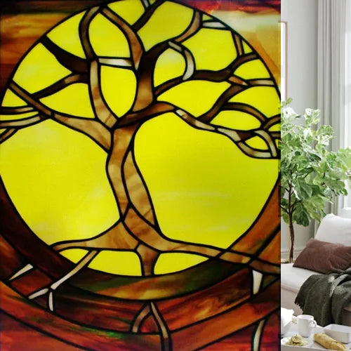 Custom size Glass Films,Stained Glass Stickers Static Cling,Frosted Privacy Print Tree,Rivers,Hill For Window Door Home Decor