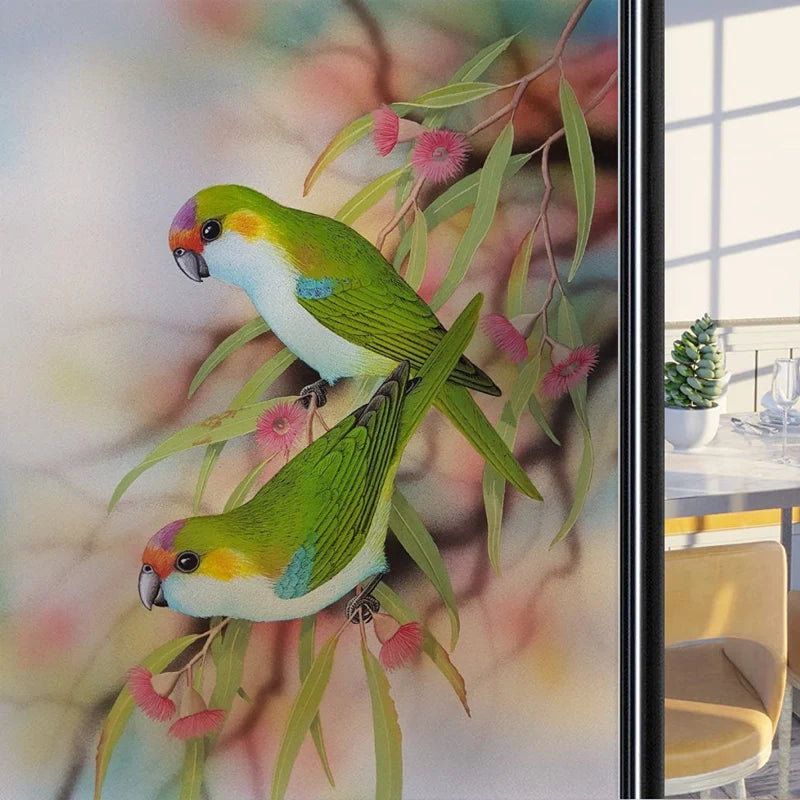 Frosted Stained Glass Window Film, Customized Art Deco Design, Birds Static Cling Sticker,Home Decor Foil, Treatment