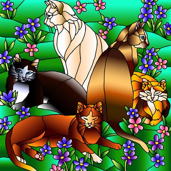 Custom Size Stained Glass Window Film Frosted Films, Animal Dog Cat Tiger Birds Static Cling,Window Covering for Home Office