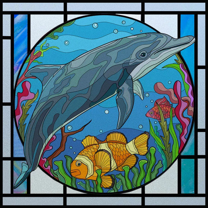 Custom size Window Film Stained Glass Films Frosted Privacy Static Cling Background Sticker Aquarium Ocean Poster Fish Tank Film