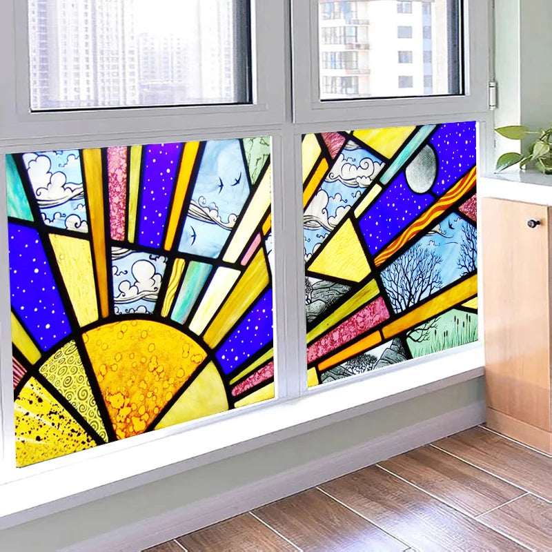 Window Film Frosted Stained Glass Films Static Cling Privacy Films Sun Moon Door Sticker Kitchen Bathroom Home Decor Customized