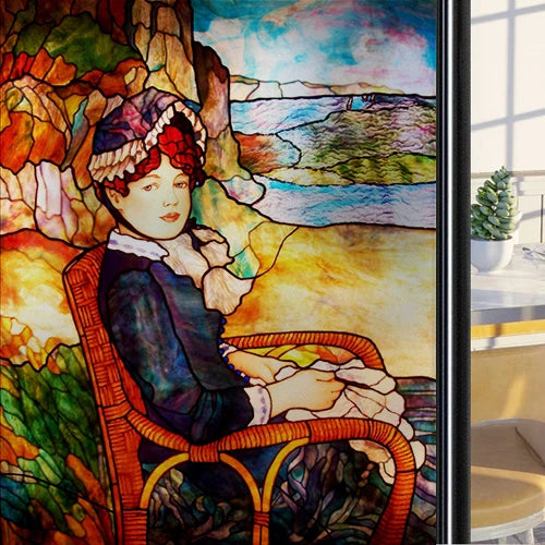 Custom Size Glass Window Film,Static Cling Stained Glass Films,Foil Retro Stickers,For Girl's Room Bathroom Kitchen Door Home